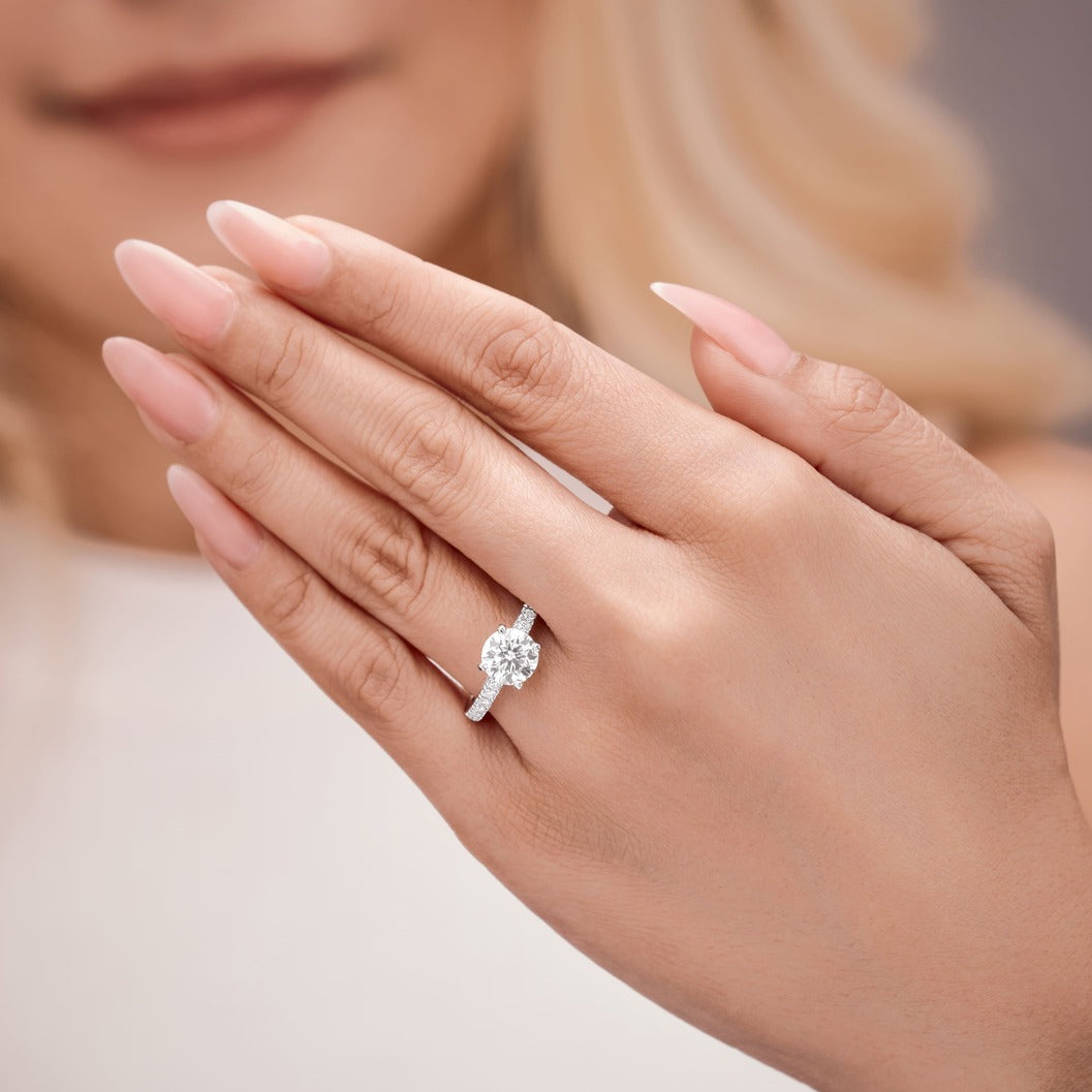 Matilda 1.23 ct Lab Grown Round Cut Pave 4 prong Diamond Engagement Ring