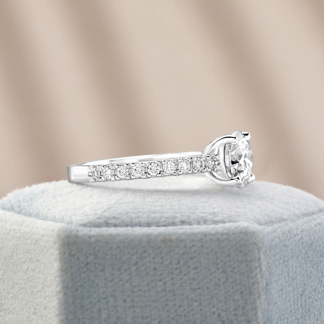 Matilda 3.23 ct Lab Grown Round Cut Pave 4 prong Diamond Engagement Ring