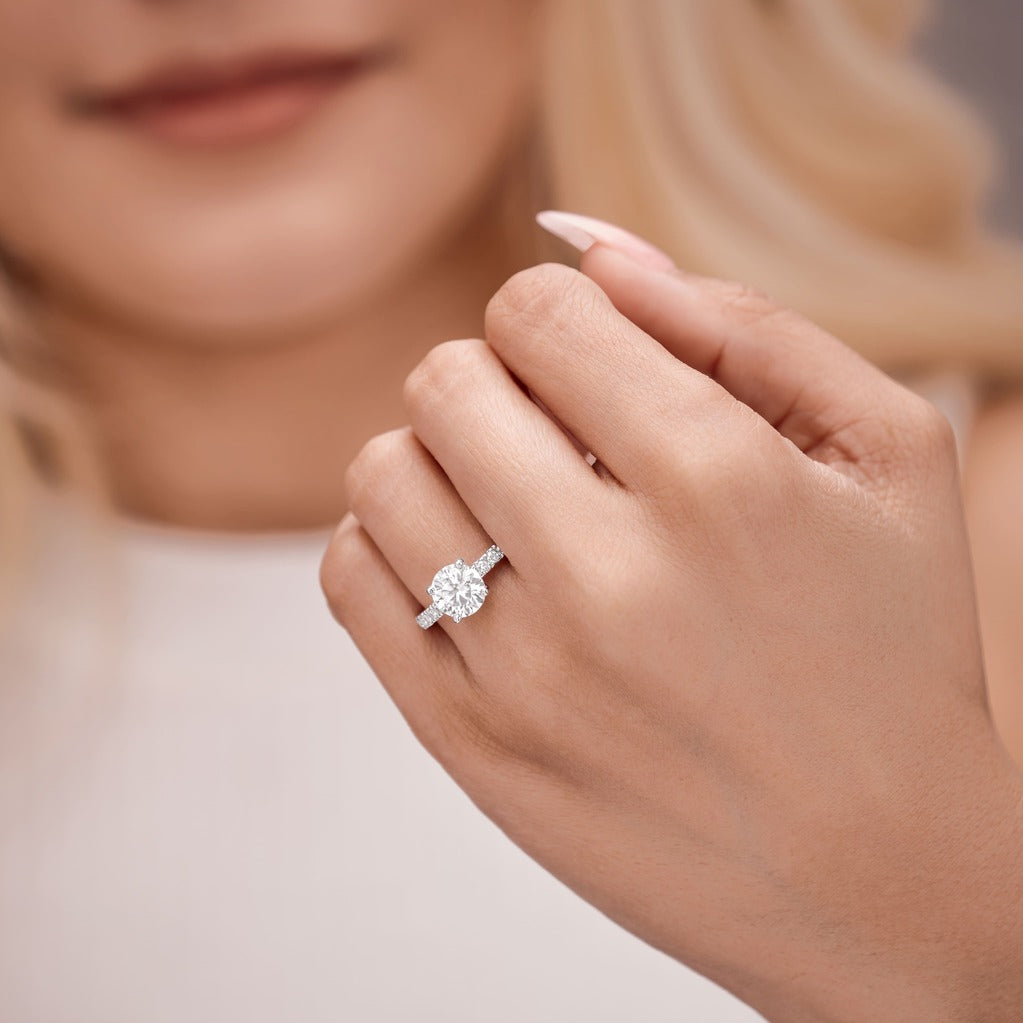 Matilda 3.23 ct Lab Grown Round Cut Pave 4 prong Diamond Engagement Ring