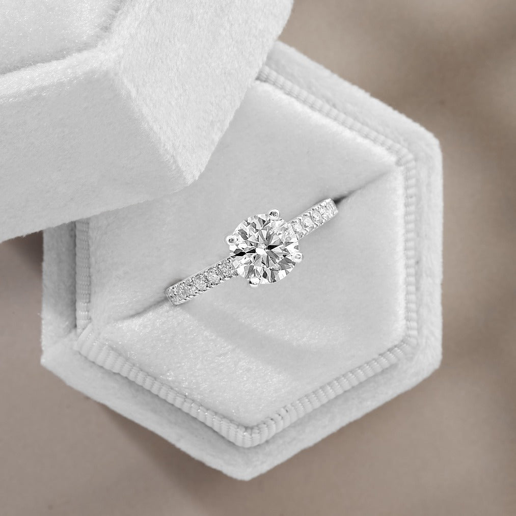 Matilda 3.23 ct Lab Grown Round Cut Pave 4 prong Diamond Engagement Ring