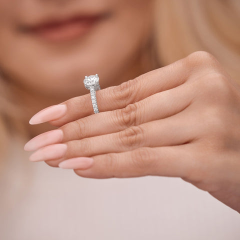 Matilda 2.23 ct Lab Grown Round Cut Pave 4 prong Diamond Engagement Ring