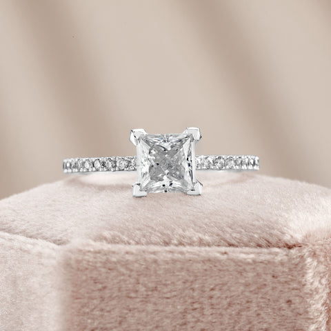 Beatrice 3.1 ct Lab Grown Princess Cut Pave Cathedral Diamond Engagement Ring