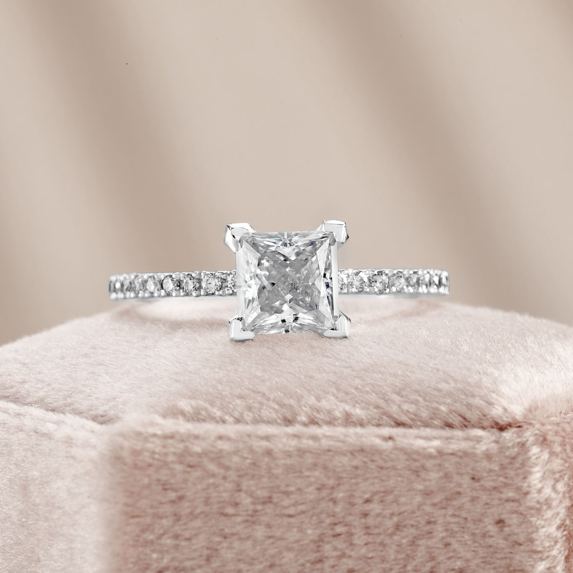 Beatrice 3.1 ct Lab Grown Princess Cut Pave Cathedral Diamond Engagement Ring