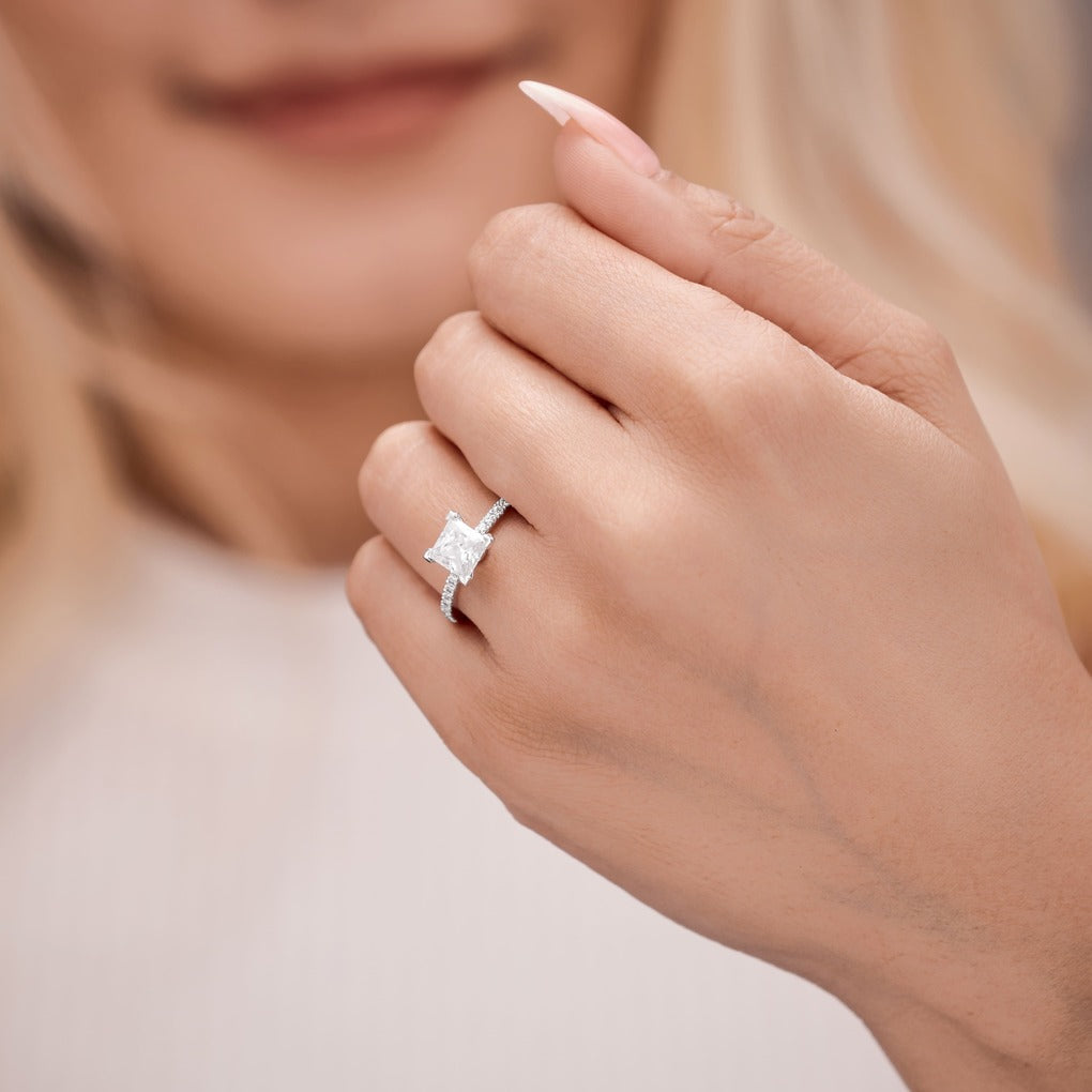 Beatrice 1.6 ct Lab Grown Princess Cut Pave Cathedral Diamond Engagement Ring