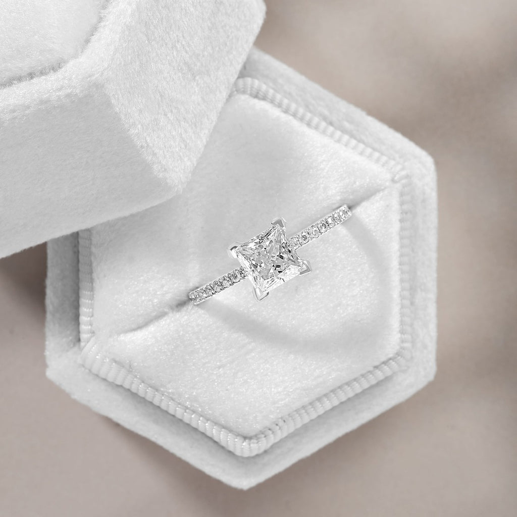 Beatrice 3.1 ct Lab Grown Princess Cut Pave Cathedral Diamond Engagement Ring