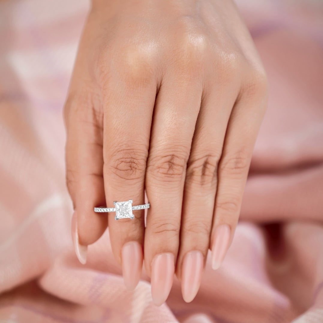 Beatrice 2.6 ct Lab Grown Princess Cut Pave Cathedral Diamond Engagement Ring