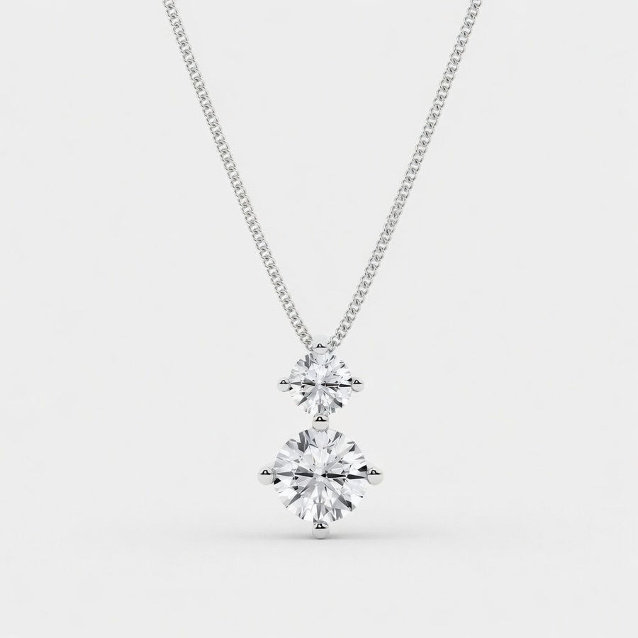 14K White Gold Two-Stone Round Lab-Grown Diamond Pendant (1.00 CTW – D–F / VS1–VS2)