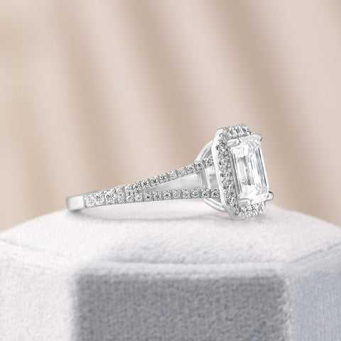 Julia 3.4 ct Lab Grown Radiant Cut Pave Split Shank Diamond Engagement Ring
