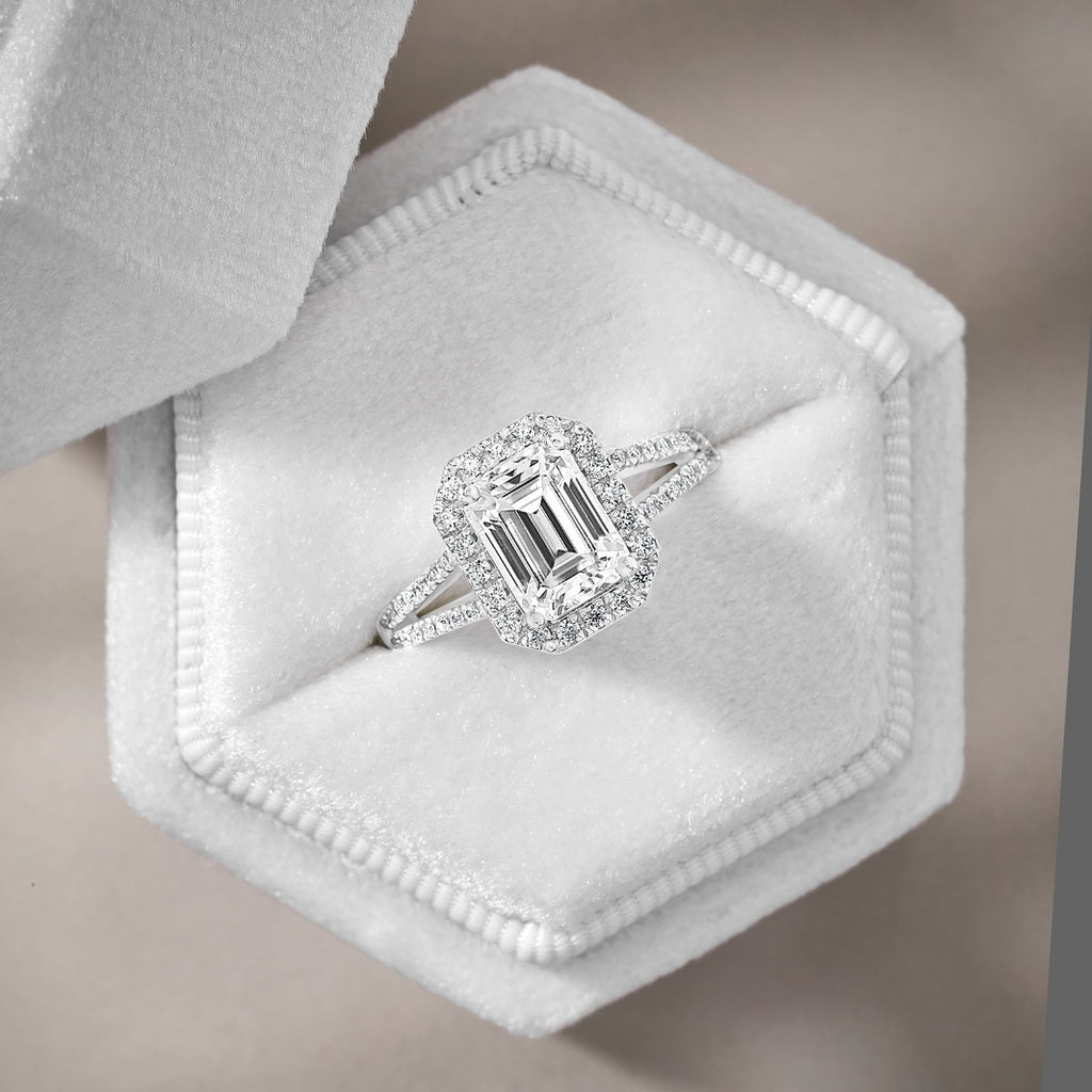 Julia 3.4 ct Lab Grown Radiant Cut Pave Split Shank Diamond Engagement Ring