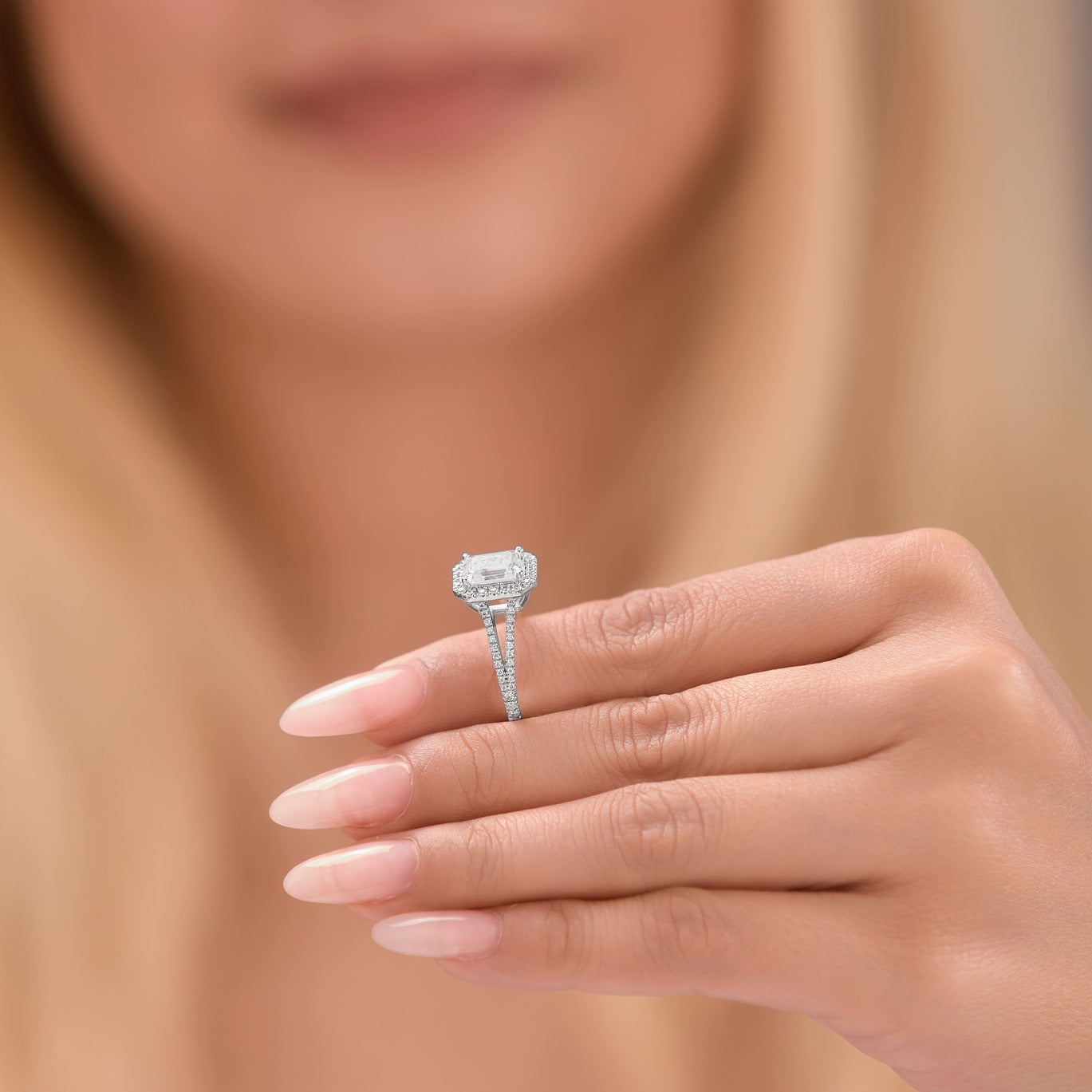 Julia 1.4 ct Lab Grown Radiant Cut Pave Split Shank Diamond Engagement Ring