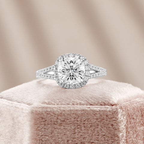 Esme 2.42 ct Lab Grown Cushion Cut Split Shank Pave Diamond Engagement Ring
