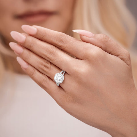 Esme 2.42 ct Lab Grown Cushion Cut Split Shank Pave Diamond Engagement Ring