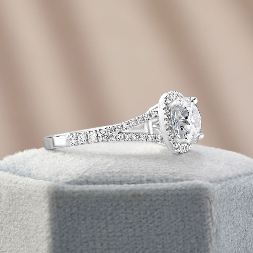 Esme 3.42 ct Lab Grown Cushion Cut Split Shank Pave Diamond Engagement Ring