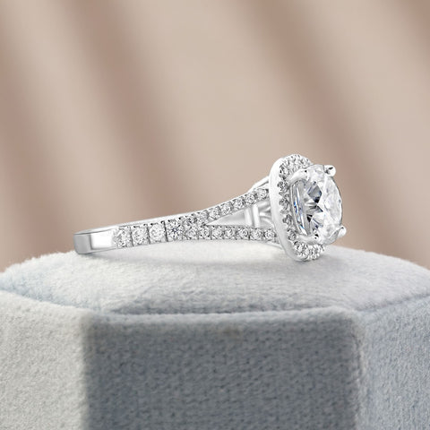Esme 2.42 ct Lab Grown Cushion Cut Split Shank Pave Diamond Engagement Ring