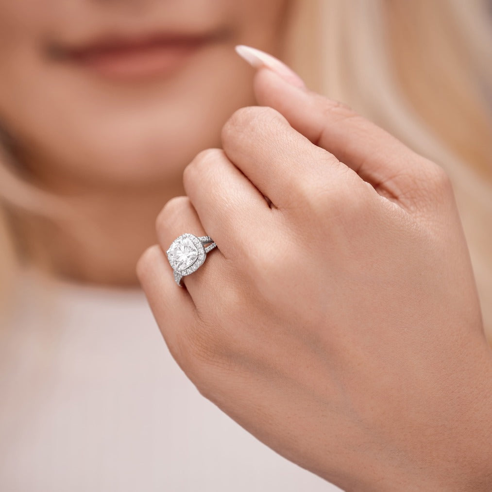 Esme 3.42 ct Lab Grown Cushion Cut Split Shank Pave Diamond Engagement Ring