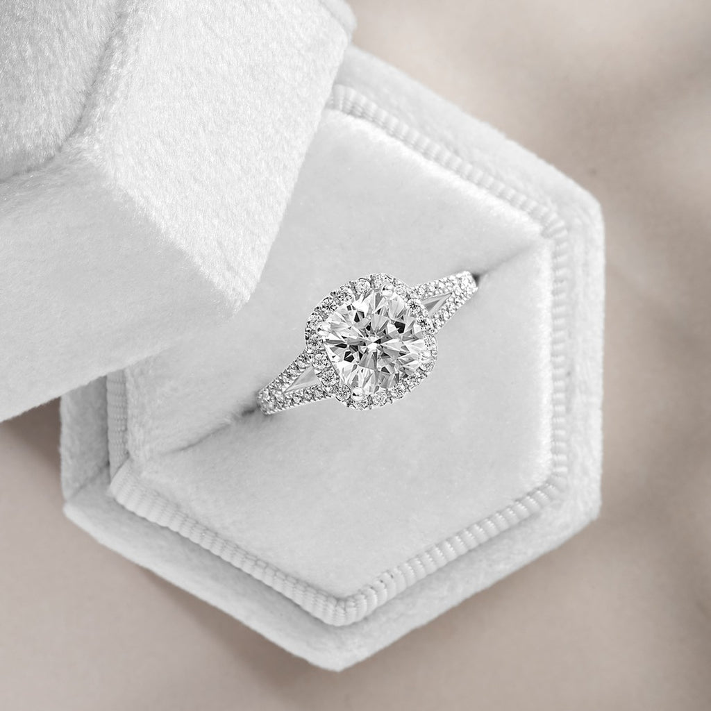 Esme 1.92 ct Lab Grown Cushion Cut Split Shank Pave Diamond Engagement Ring