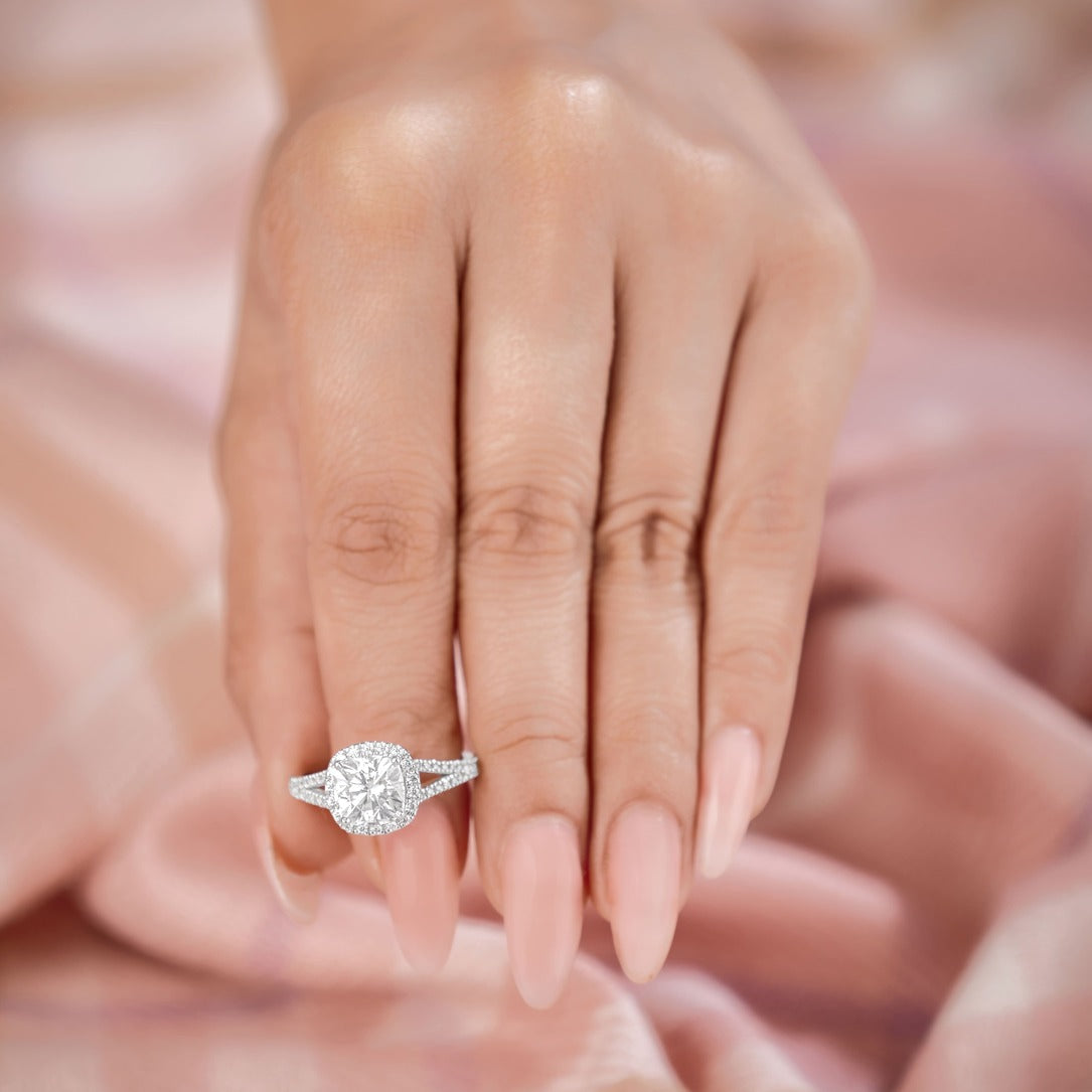 Esme 3.42 ct Lab Grown Cushion Cut Split Shank Pave Diamond Engagement Ring