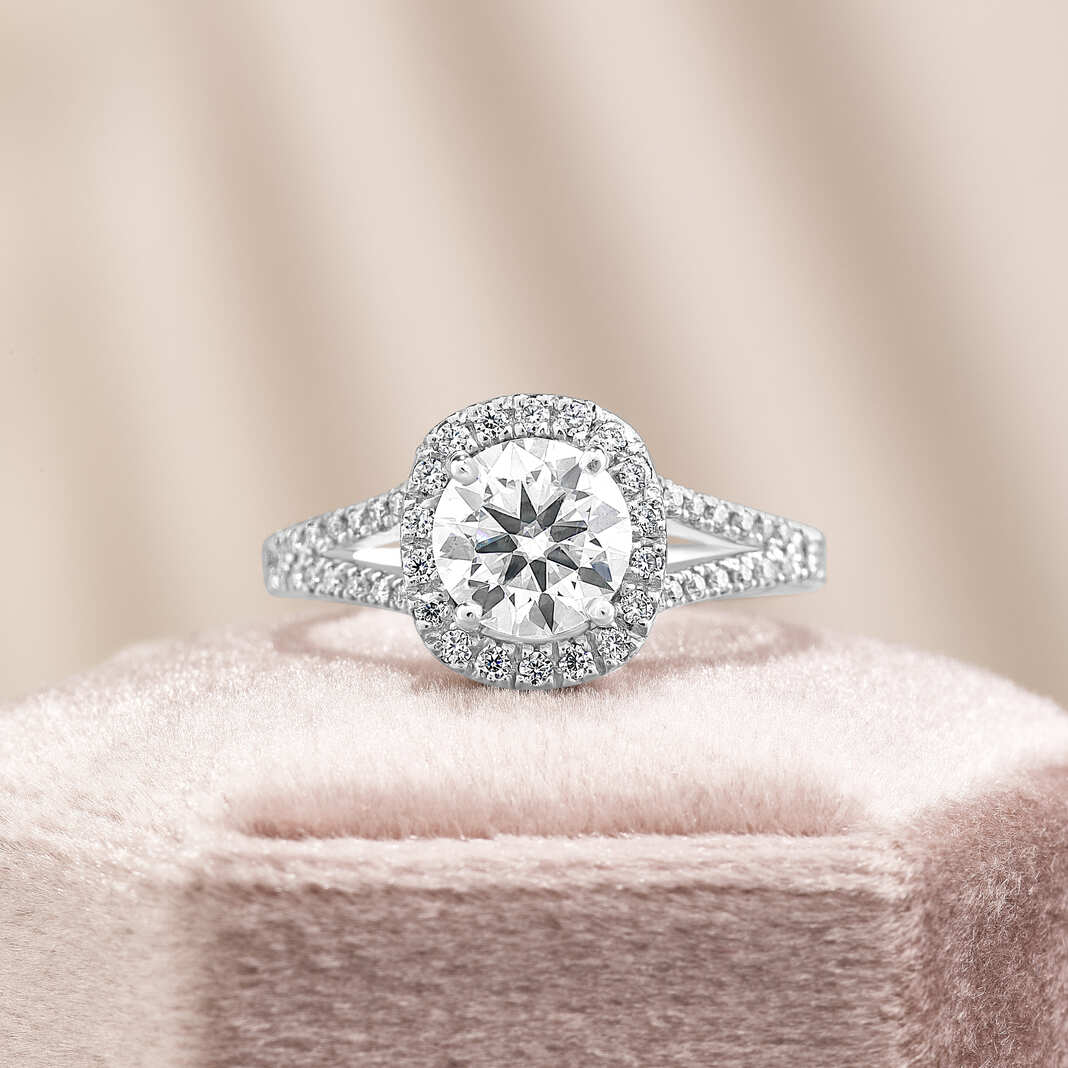 Elise 1.91 ct Lab Grown Cushion Cut Split Shank Pave Diamond Engagement Ring