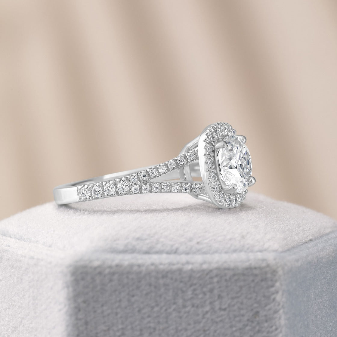 Elise 1.41 ct Lab Grown Cushion Cut Split Shank Pave Diamond Engagement Ring