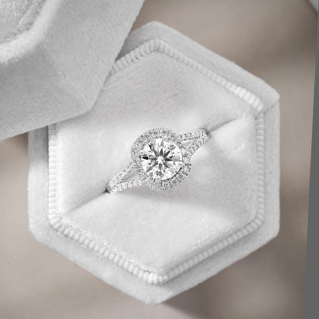 Elise 1.41 ct Lab Grown Cushion Cut Split Shank Pave Diamond Engagement Ring