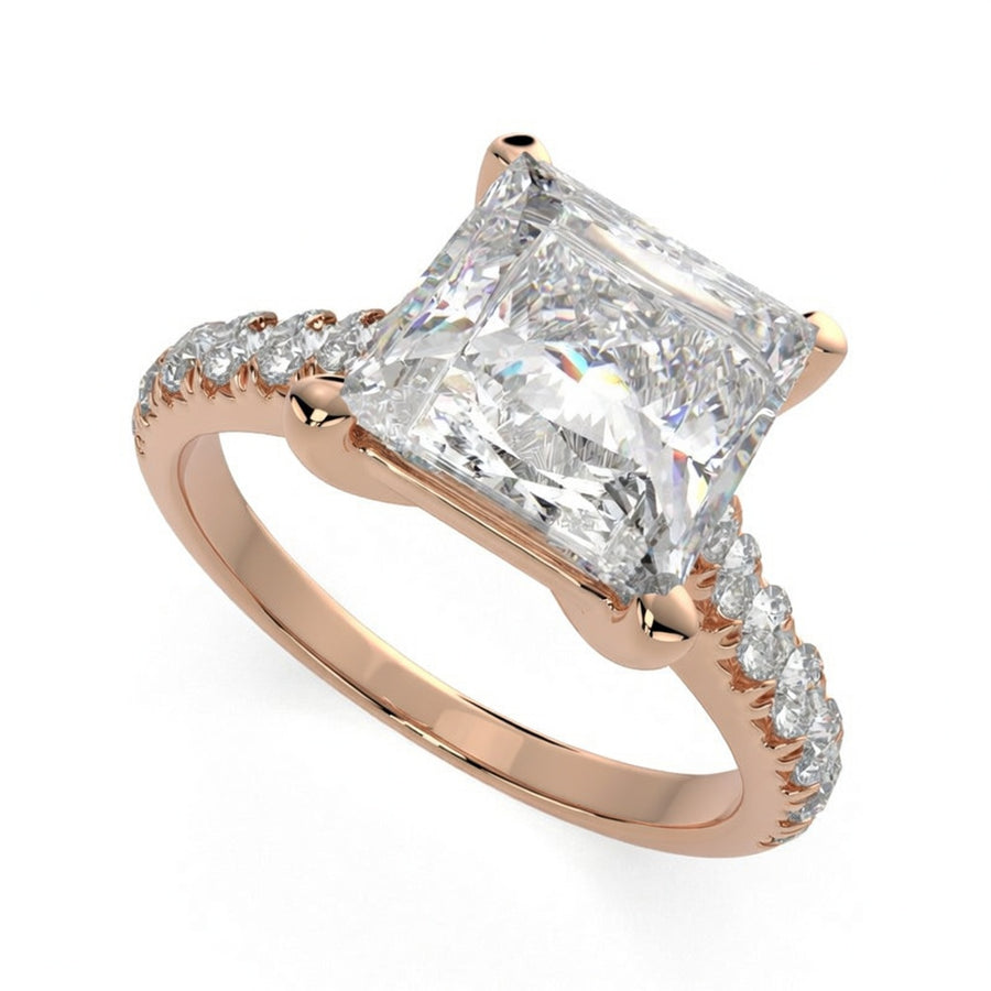 Lavinia 4.35 Carat Princess Cut Side Stone 4 Prong Engagement Ring