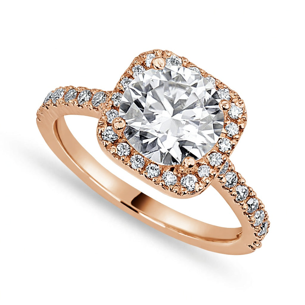 Amelie 2.7 ct Lab Grown Round Cut Pave Halo Diamond Engagement Ring