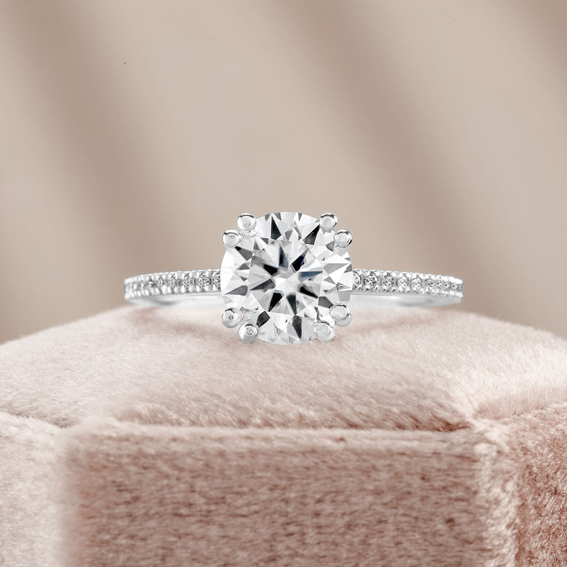 Lucia 2.62 ct Lab Grown Cushion Cut Double Claw Pave Diamond Engagement Ring