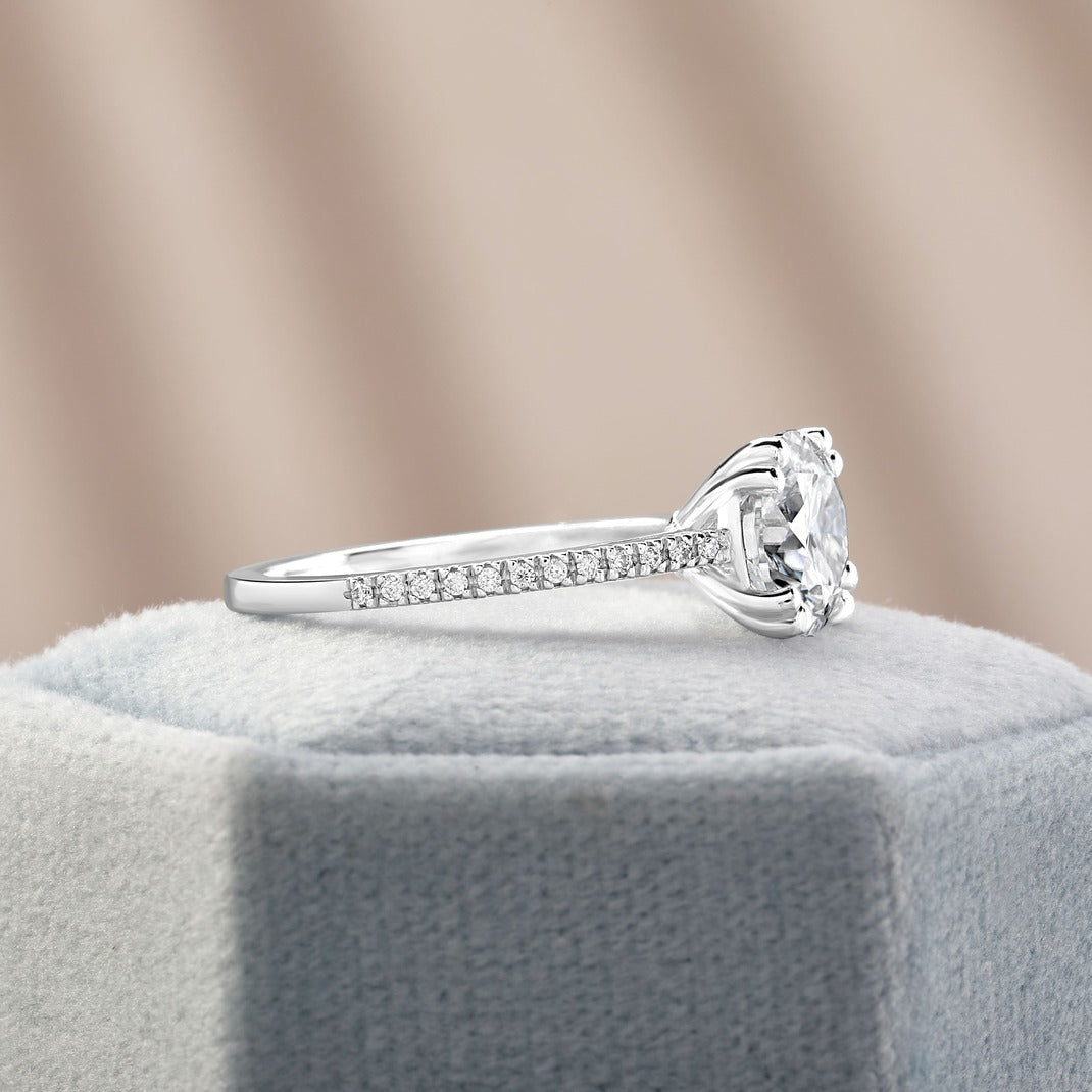 Lucia 1.62 ct Lab Grown Cushion Cut Double Claw Pave Diamond Engagement Ring