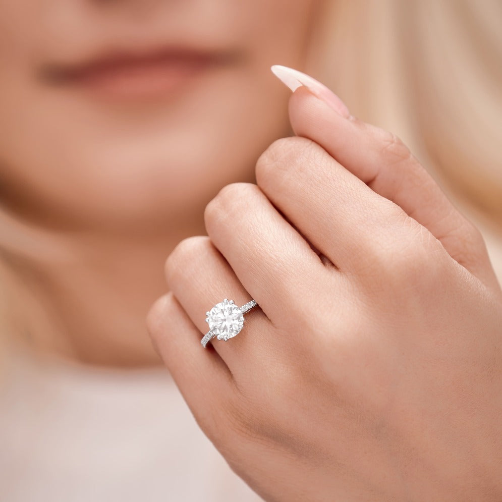 Lucia 2.62 ct Lab Grown Cushion Cut Double Claw Pave Diamond Engagement Ring