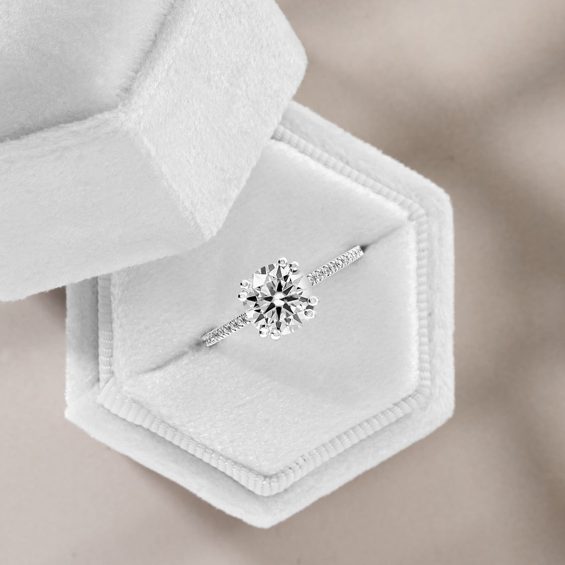 Lucia 1.62 ct Lab Grown Cushion Cut Double Claw Pave Diamond Engagement Ring