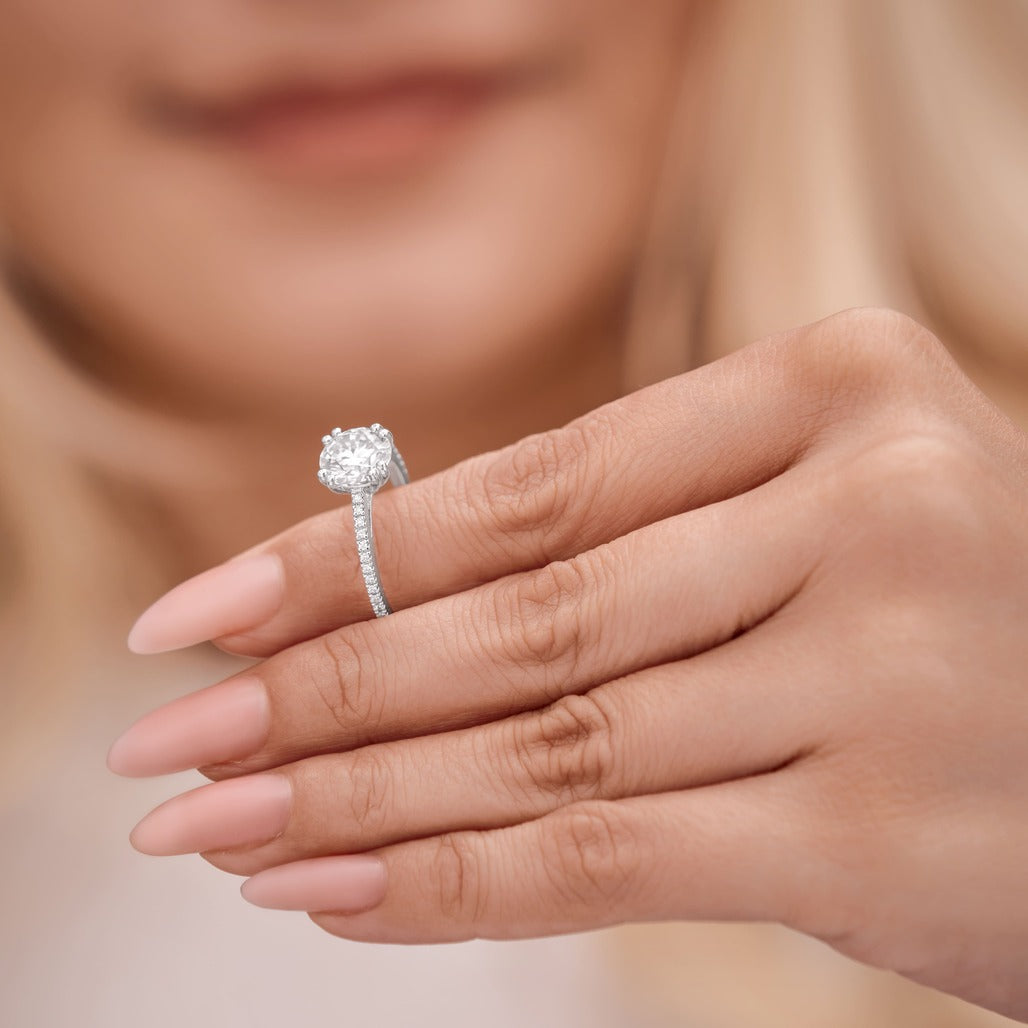 Lucia 3.12 ct Lab Grown Cushion Cut Double Claw Pave Diamond Engagement Ring