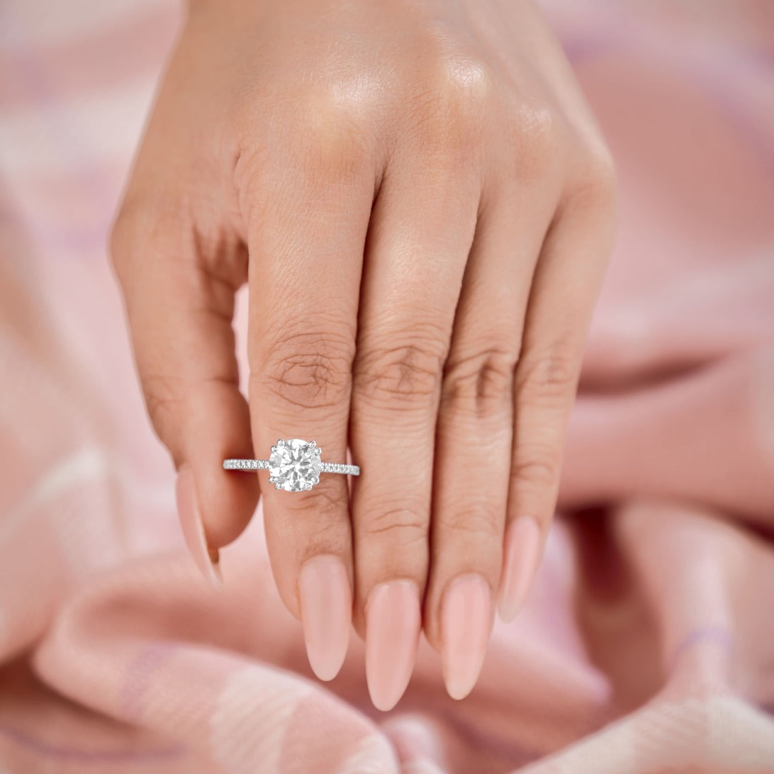 Lucia 2.62 ct Lab Grown Cushion Cut Double Claw Pave Diamond Engagement Ring