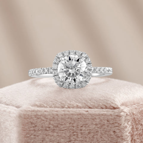 Isla 2.41 ct Lab Grown Cushion Cut Pave Halo Diamond Engagement Ring