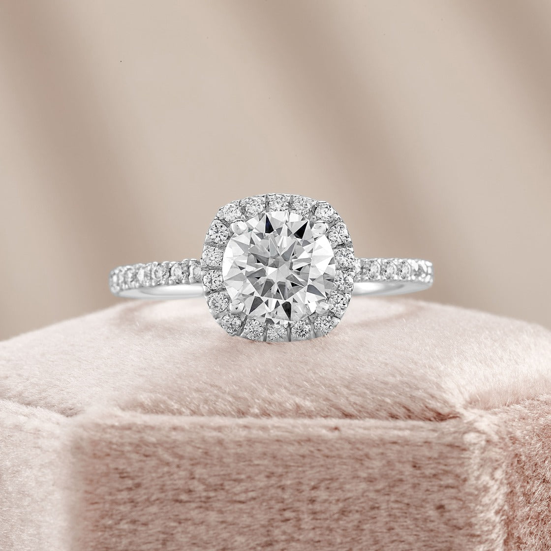 Isla 1.91 ct Lab Grown Cushion Cut Pave Halo Diamond Engagement Ring