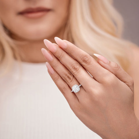 Isla 2.41 ct Lab Grown Cushion Cut Pave Halo Diamond Engagement Ring