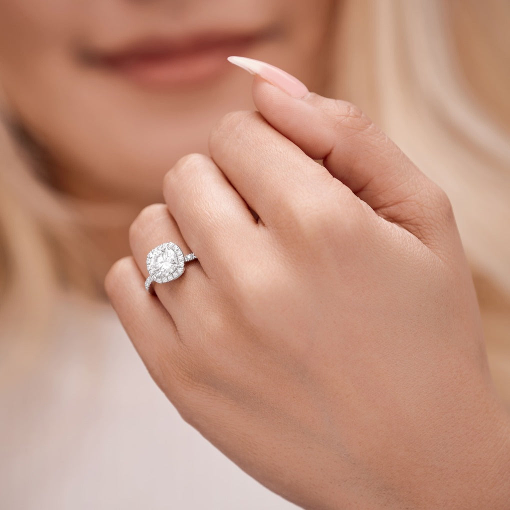 Isla 1.91 ct Lab Grown Cushion Cut Pave Halo Diamond Engagement Ring