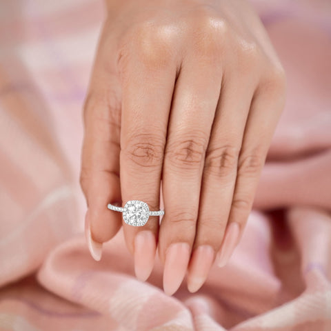 Isla 2.41 ct Lab Grown Cushion Cut Pave Halo Diamond Engagement Ring