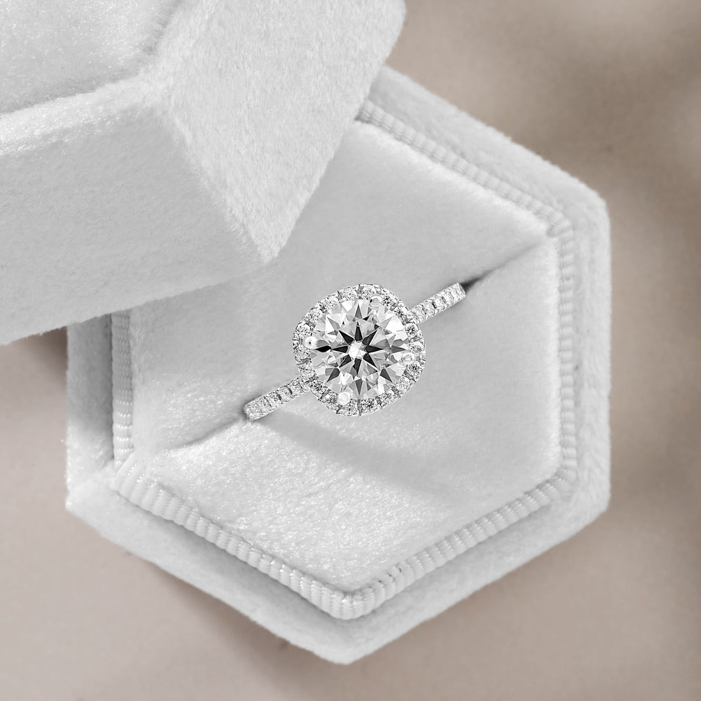 Aaliyah 1.33 ct Lab Grown Round Cut Pave Halo Diamond Engagement Ring