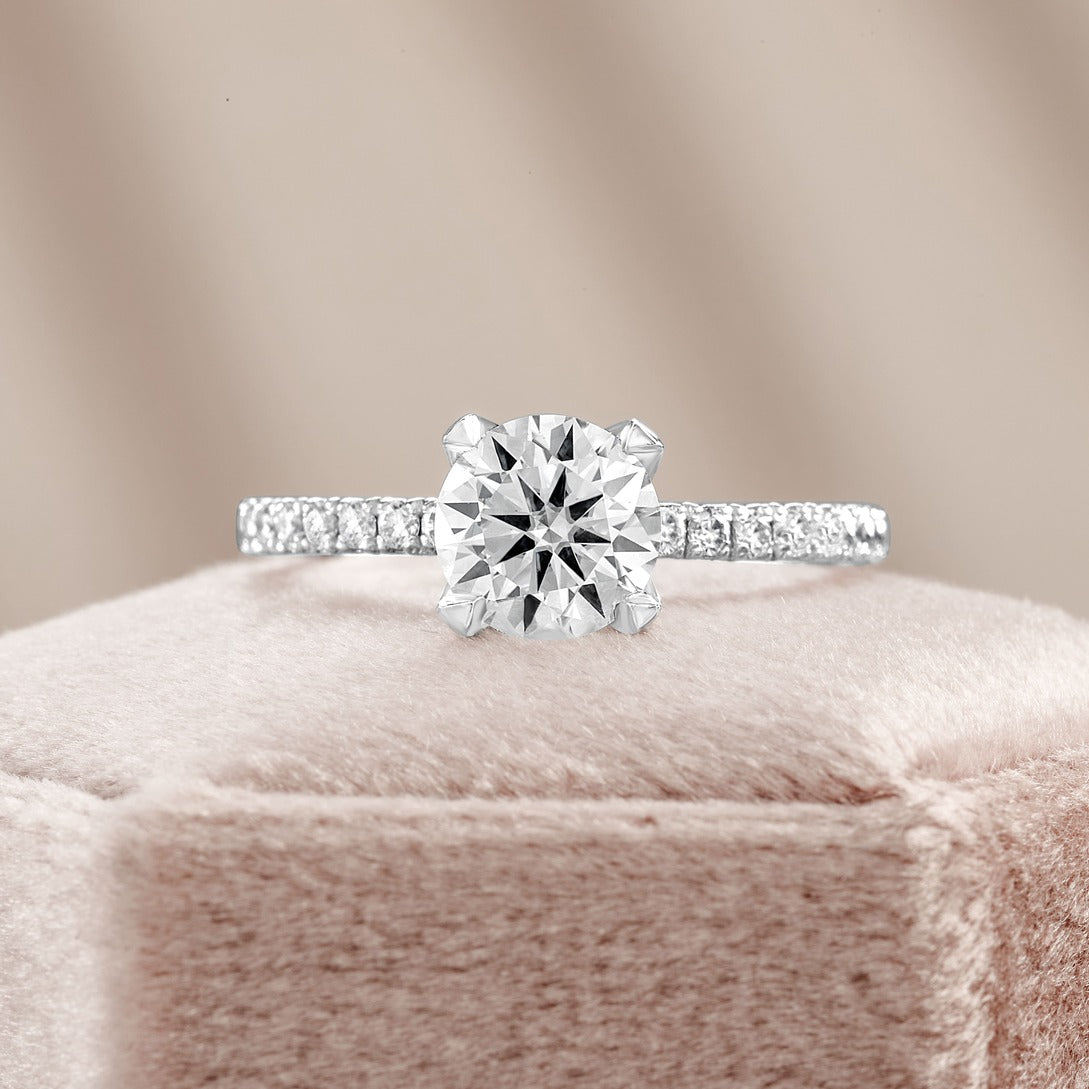Valentina 1.28 ct Lab Grown Round Cut Pave 4 Prong Diamond Engagement Ring