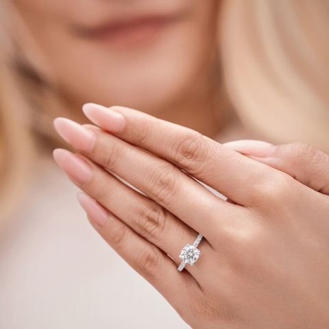 Valentina 3.28 ct Lab Grown Round Cut Pave 4 Prong Diamond Engagement Ring