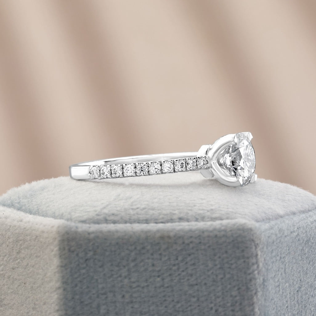 Valentina 1.78 ct Lab Grown Round Cut Pave 4 Prong Diamond Engagement Ring
