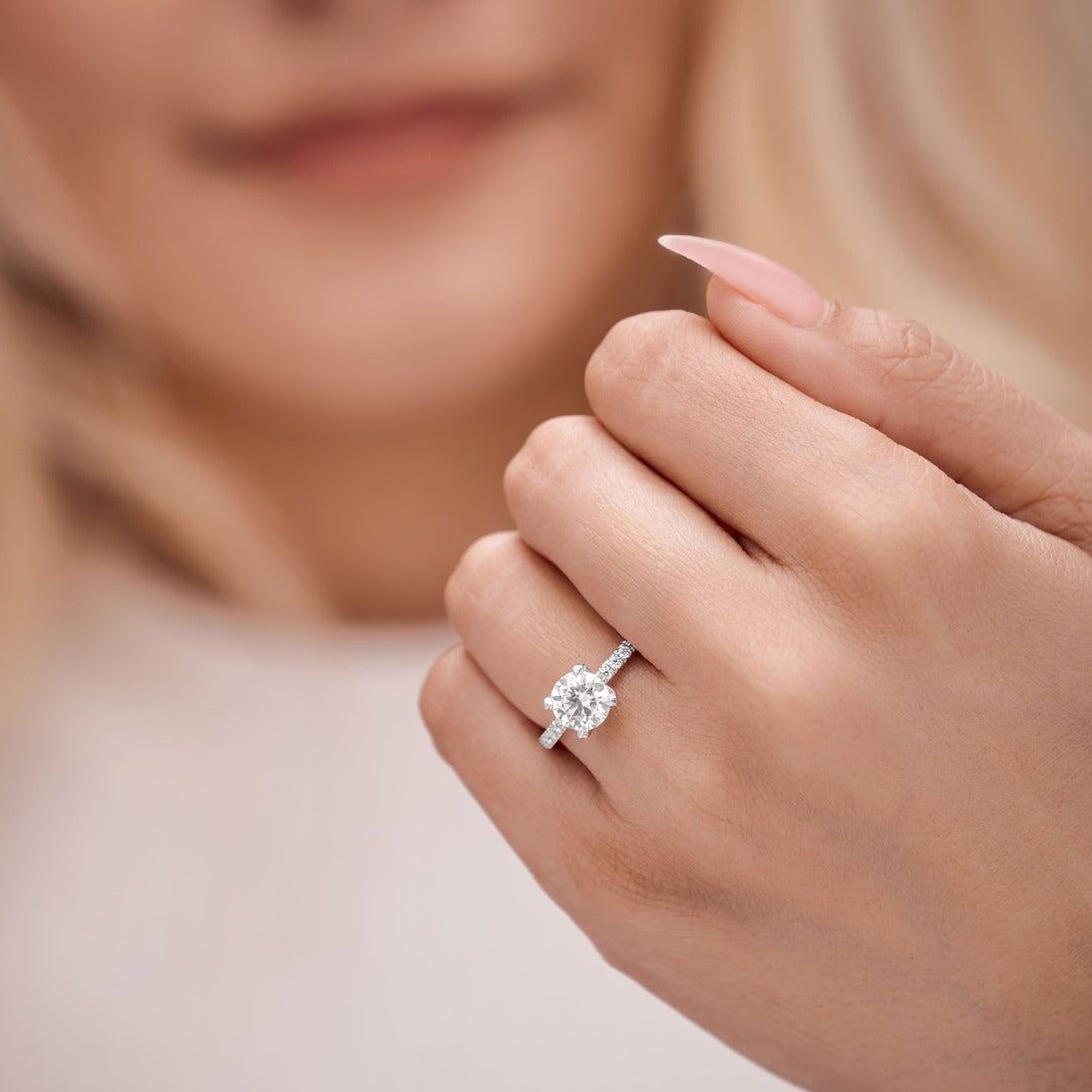 Valentina 1.28 ct Lab Grown Round Cut Pave 4 Prong Diamond Engagement Ring