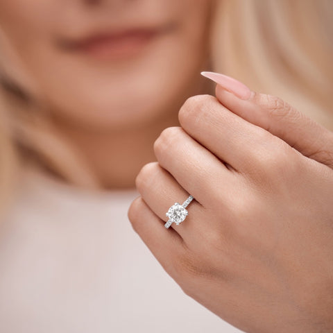 Valentina 3.28 ct Lab Grown Round Cut Pave 4 Prong Diamond Engagement Ring