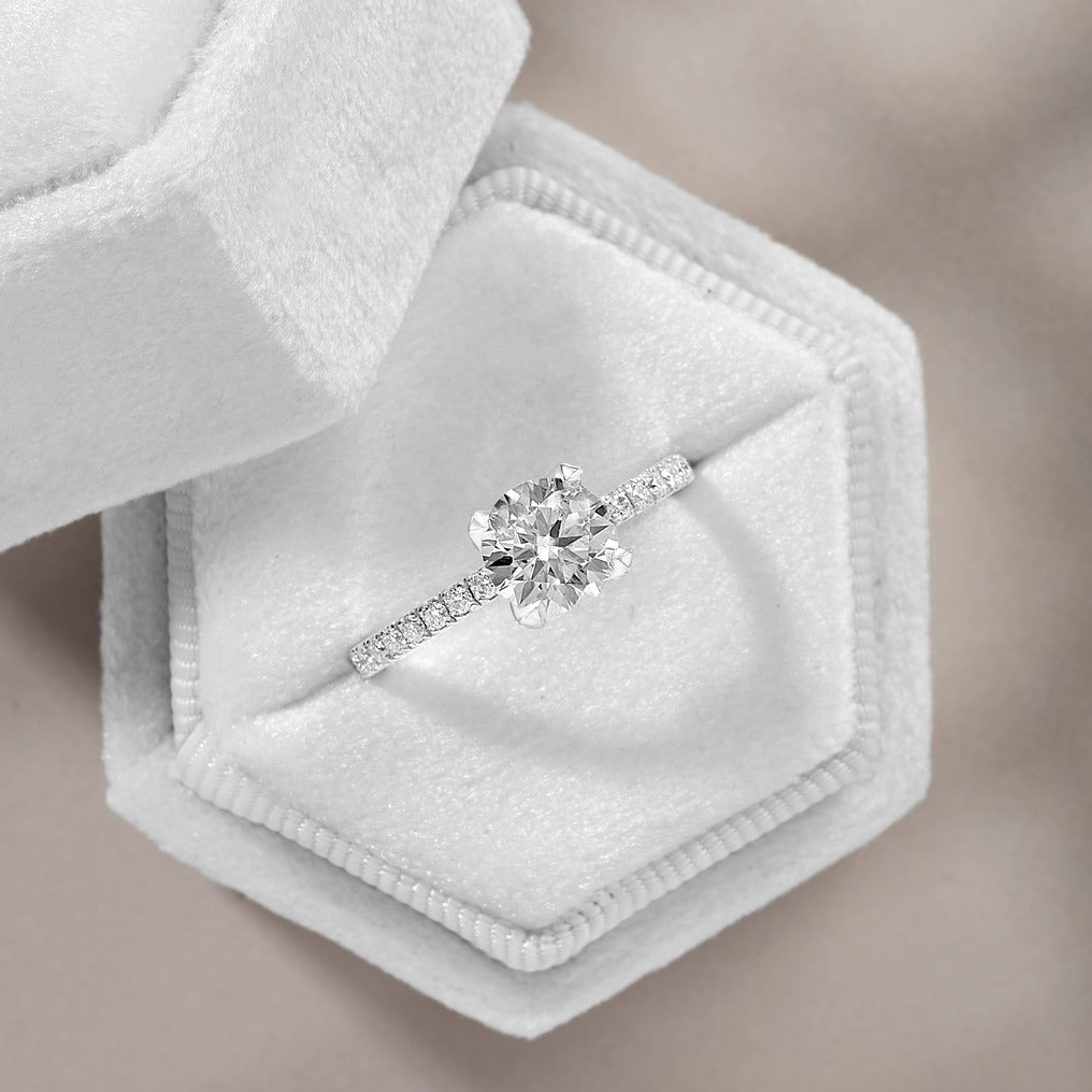 Valentina 3.28 ct Lab Grown Round Cut Pave 4 Prong Diamond Engagement Ring