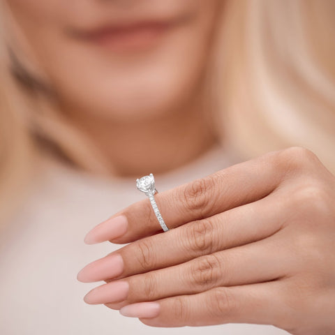 Valentina 3.28 ct Lab Grown Round Cut Pave 4 Prong Diamond Engagement Ring