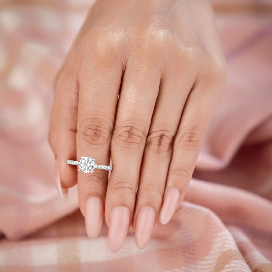 Valentina 2.28 ct Lab Grown Round Cut Pave 4 Prong Diamond Engagement Ring