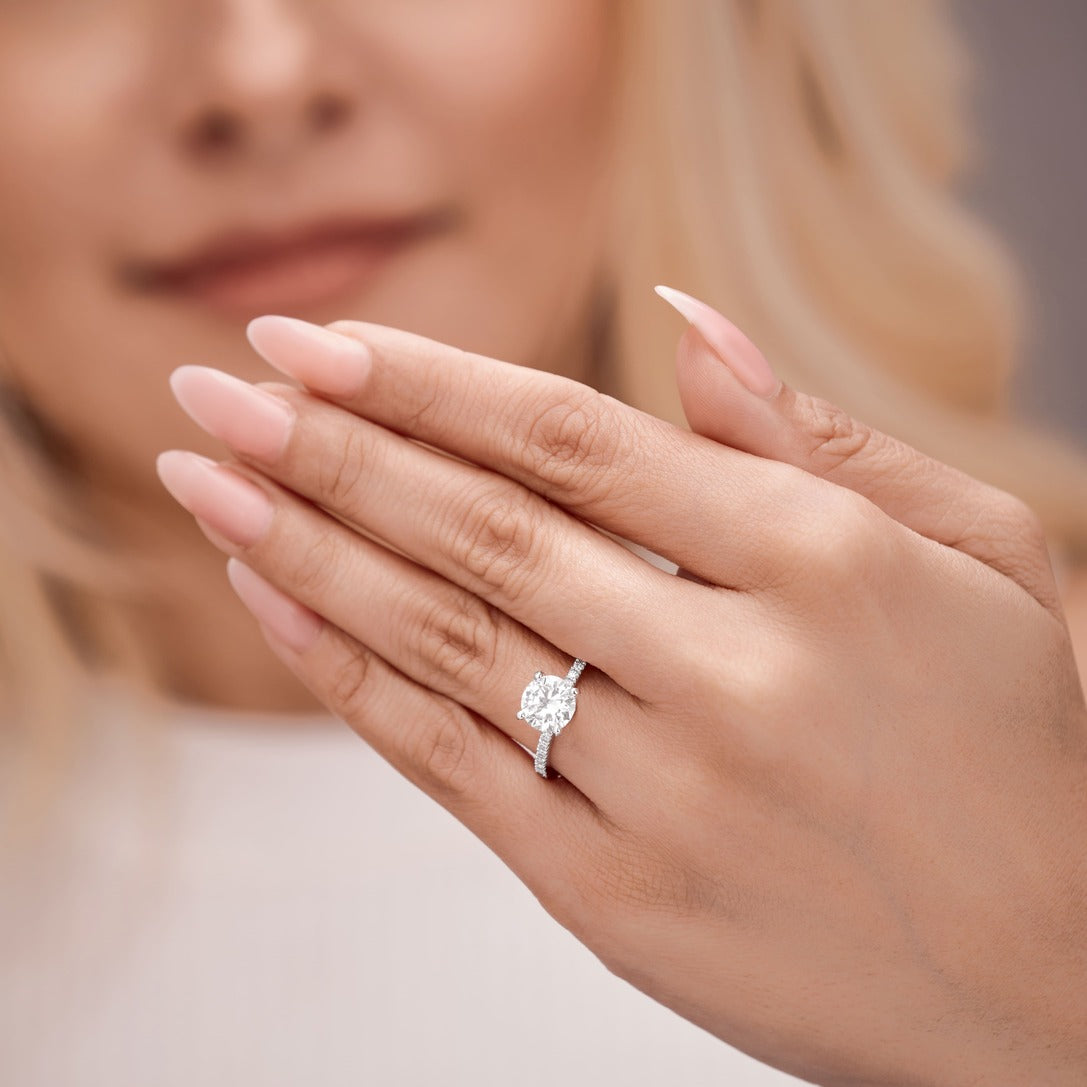 Elin 1.25 ct Lab Grown Round Cut Pave 4 Prong Diamond Engagement Ring