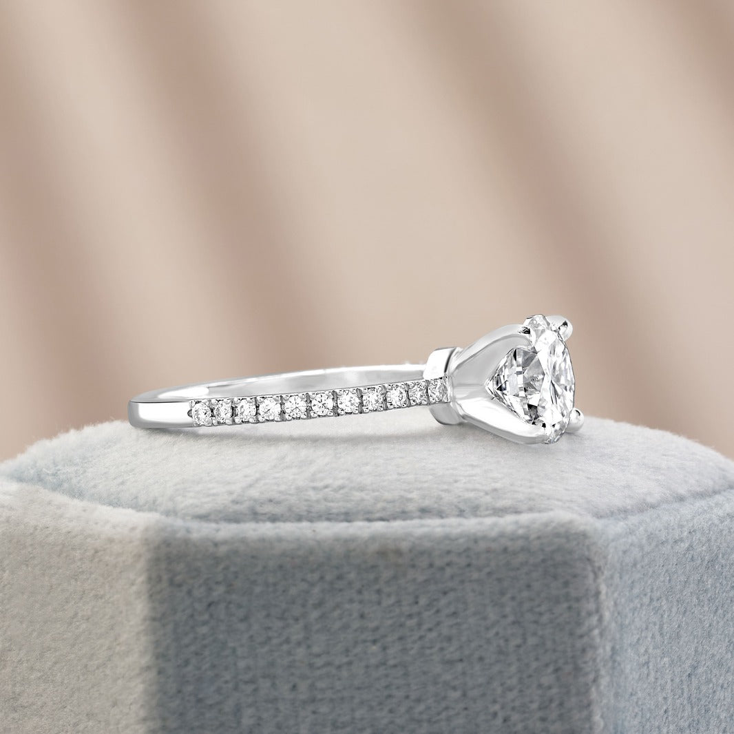 Elin 1.25 ct Lab Grown Round Cut Pave 4 Prong Diamond Engagement Ring