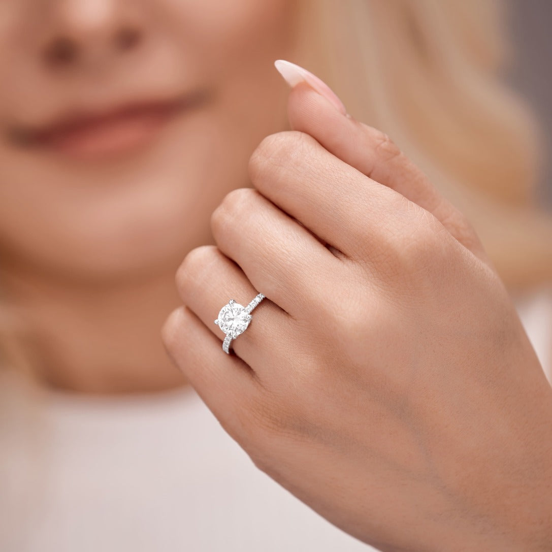 Elin 1.25 ct Lab Grown Round Cut Pave 4 Prong Diamond Engagement Ring
