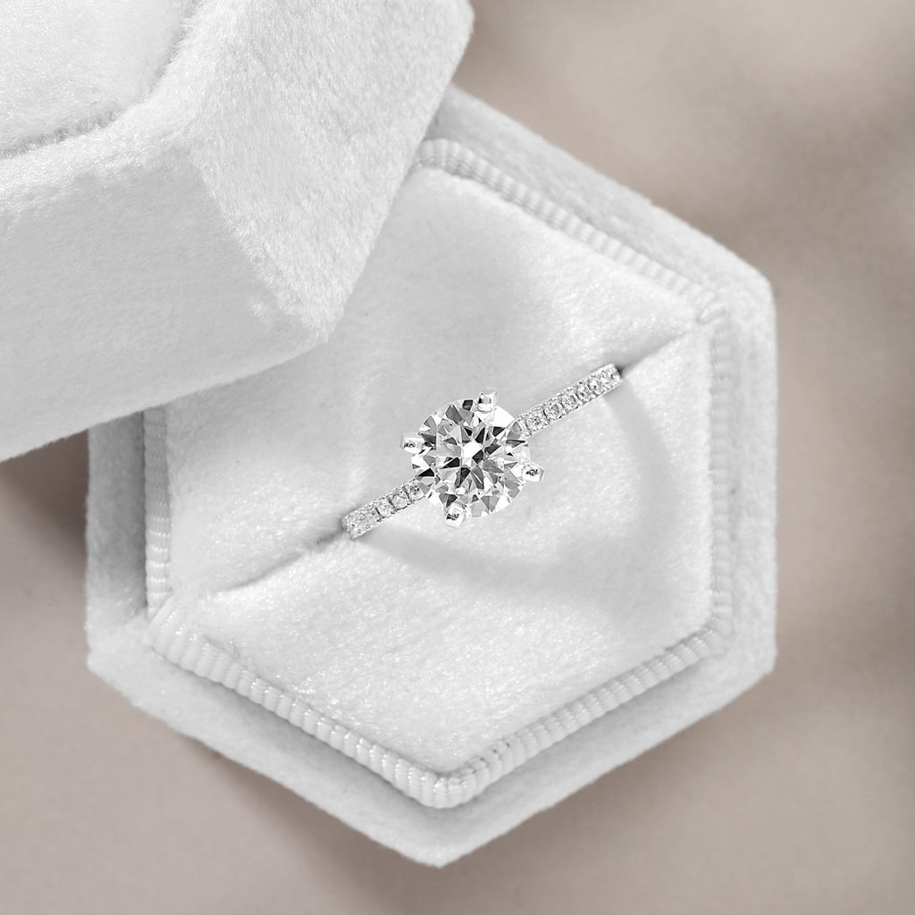 Elin 3.25 ct Lab Grown Round Cut Pave 4 Prong Diamond Engagement Ring